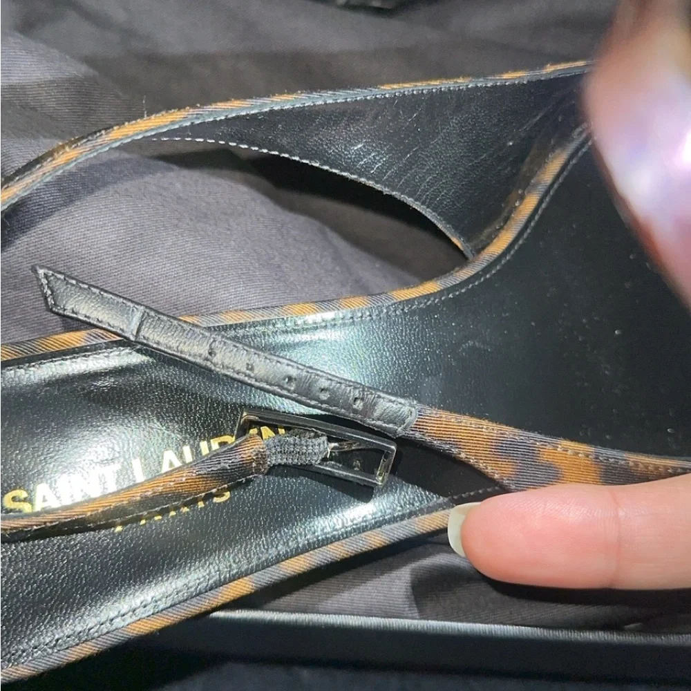 Saint Laurent Leopard Print Slingback Kitten Heels in Brown and Black - Picture 6 of 7